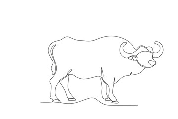 A buffalo plowing rice fields. World animal day one-line drawing