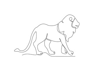 A forest lion walking. World animal day one-line drawing