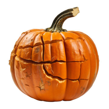 broke halloween pumpkin isolated on transparent background cutout