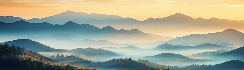 Naklejka premium Beautiful panoramic view of a landscape with mountains, hills and a bright sky.