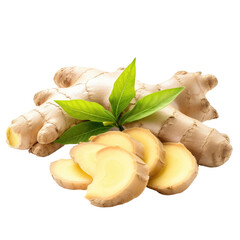 Fototapeta premium Fresh ginger with sliced isolated om transparent.