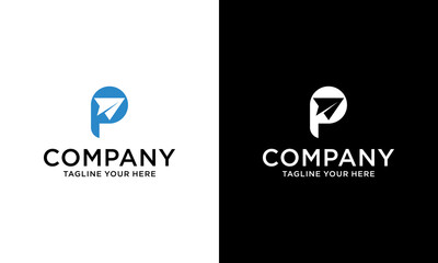 initial letter P logo with arrow shape, letter p travel business logo template. - obrazy, fototapety, plakaty