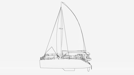 sketch of a sailboat. Illustration and line drawing