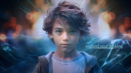 a boy in a digital world expanding his thinking