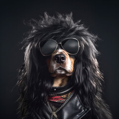 a rock star dog wearing sunglasses