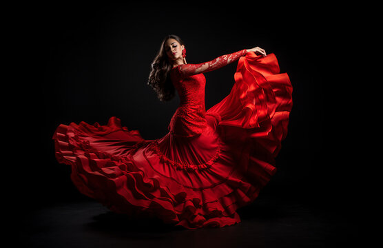 Spanish Dancer in Traditional Flamenco Dress, Passionate Flamenco Dance in Spain, Young Hispanic Flamenco Dancer in Action, Spectacular Flamenco Performance in Spain