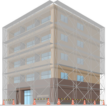 マンションと足場・外壁塗装のイラスト