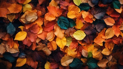 A lot of autumn leaves. Top view. Generative AI