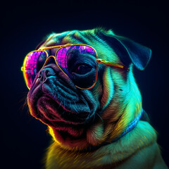 colorful dog on dark background