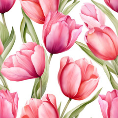 Obraz premium Seamless tulip pattern used in fabric design, wallpaper, and other decorative items.repeating pattern of tulips in different colors and sizes. simple and elegant. intricate and detailed.
