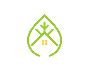 House and green leaf combination vector logo