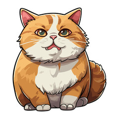 Cute fat cat sticker design, Funny crazy cartoon illustration