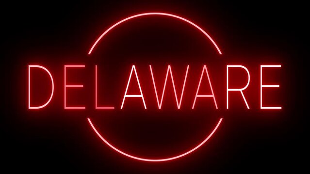 Red flickering and blinking animated neon sign for Delaware