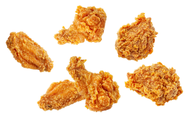 set of crispy fried chicken isolated on white background.