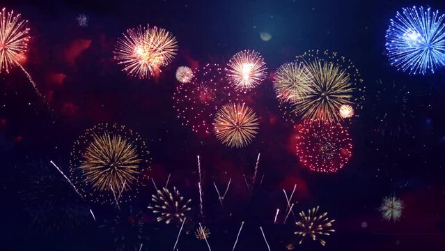 abstract glitter background fireworks. christmas eve, 4th of july holiday concept. Sky Fireworks festival show independence day. diwali fireworks celebration. Holiday, new year, Christmas. 2024 2025.