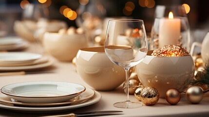 Festive Elegance: Fine Dining on Christmas Night, generative ai
