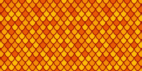 Red and gold dragon reptile fish snake scales pattern backround. tile pattern line mermaid tail pattern grid for decoration
