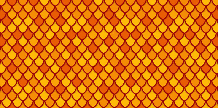 Red and gold dragon reptile fish snake scales pattern backround. tile pattern line, mermaid tail pattern grid for decoration