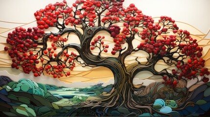 Nature's Symphony: Art Nouveau Apple Tree Mosaic, generative ai