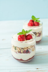 fresh raspberry and yogurt with granola