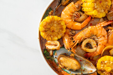 spicy barbecue seafood - shrimps, sqiud, mussel