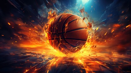 Fiery Basketball Action: The Winning Shot, basketaball fire and splash, generative ai