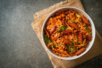 Stir-fried squid or octopus with Korean spicy sauce rice bowl