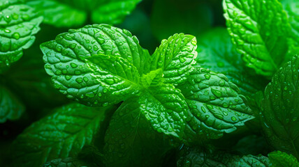 Vibrant Green Mint Plant: Natural and Organic Background with Texture and Freshness for Healthy and Herbal Lifestyle AI Generative
