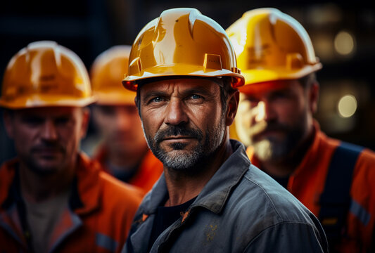 A group of construction team, Construction workers in vests and in hard hats for safety. USA Labor Day celebration. Generative AI.