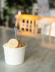 ice-cream with biscuit in cup