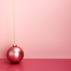 pink christmas ball. banner empty space for text. New Year postcard. invitation. pink background, wallpaper. congratulation