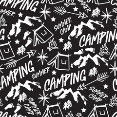 Wilderness Nightfall Campers Vector Seamless Pattern