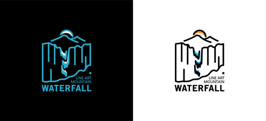 Waterfall logo design vector illustration in minimalistic abstract line style