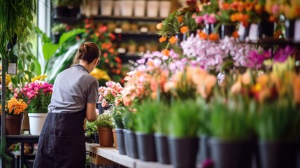 florist arranging flowers in a flower shop generative ai