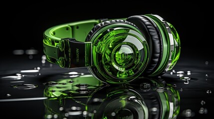 Fototapeta na wymiar The Sound of Tomorrow: Futuristic Green Headphone Unleashed, generative ai