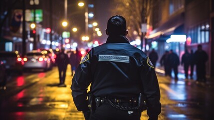 focused police officer patrolling a night street generative ai