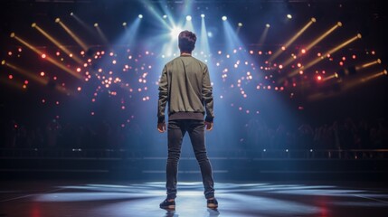 Fototapeta premium passionate actor rehearsing on a theater stage generative ai