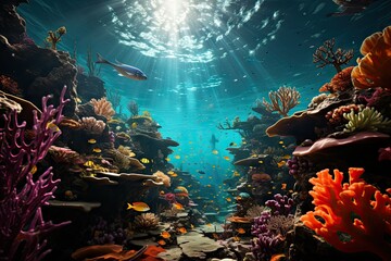 Fototapeta na wymiar Beautiful Coral Reef Teeming with Marine Life