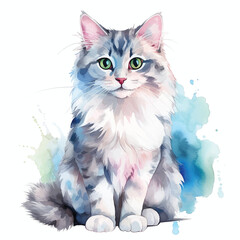 Splendid White Background Cat Watercolor Art