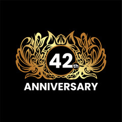 1 to 60th anniversary birthday logotype and gold ornament. Golden anniversary emblem design for booklet, leaflet, magazine, brochure poster, invitation or greeting card. Vector illustration.