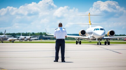 seasoned pilot checking an aircraft before takeoff, generative ai