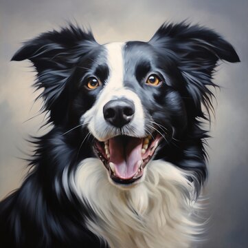 Retrato de un perro Border Collie. Estilo pintura al óleo