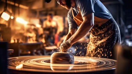 Obraz premium skilled potter crafting a vase on a wheel generative ai