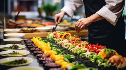 Obraz premium sushi chef preparing sushi in a restaurant generative ai