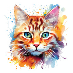 Enchanting Watercolor Cat Art with a White Backdrop
