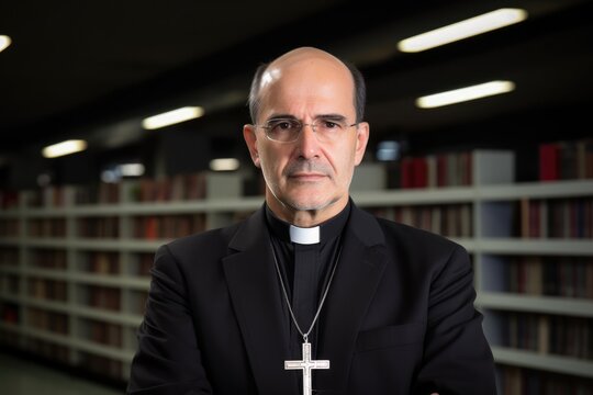 Priest wearing a soutane looking at the camera