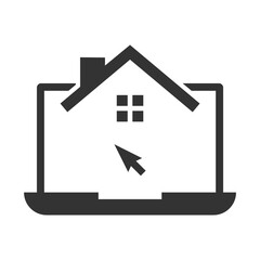 Vector illustration of home design on laptop icon in dark color and transparent background(PNG).