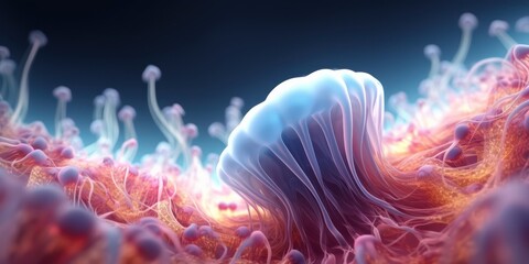 Fairy fluorescent jellyfish of the underwater bionic world. AI Generation 