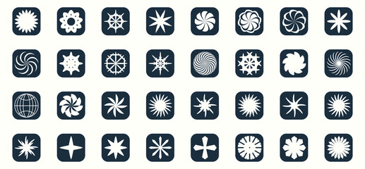 Vector set of abstract minimalistic geometric elements. Contemporary simple different zigzag shapes, curves, lines, triangles, symbol circles, logos, UI.