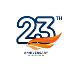 23th anniversary logo in a simple and luxurious style with blue numbers and orange wings, vector template